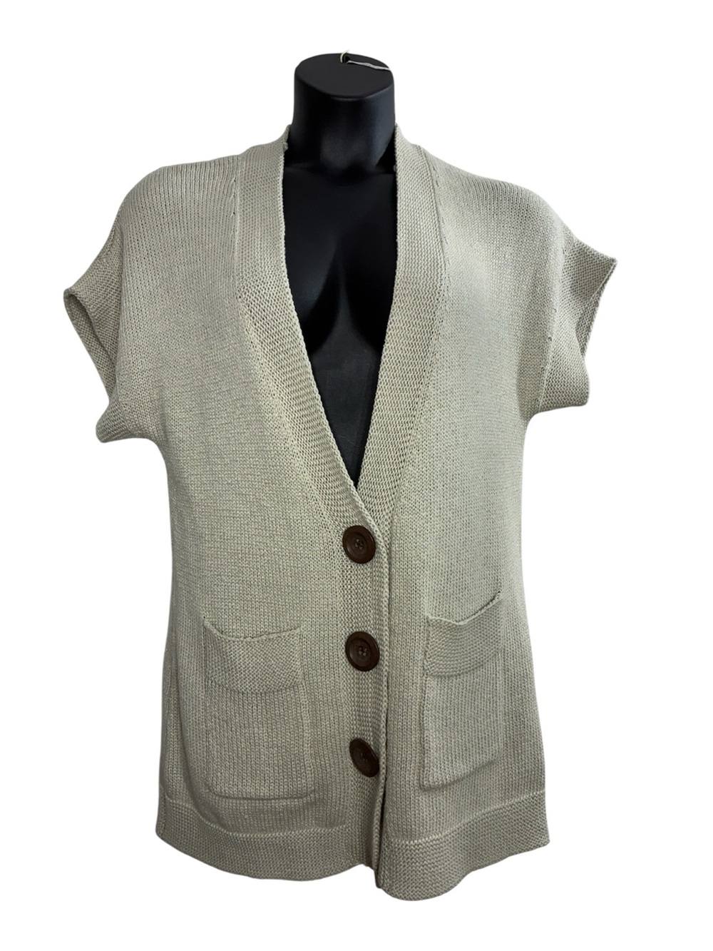 Coldwater Creek Beige Cap Sleeve Button Snap Front Knit Cardigan